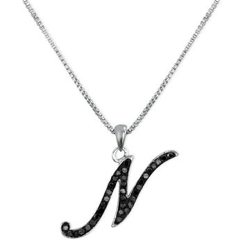 Macy's | Sterling Silver Necklace, Black Diamond "N" Initial Pendant (1/4 ct. t.w.)商品图片,独家减免邮费