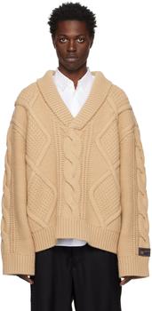 We11done | Beige Shawl Collar Sweater商品图片,5.2折