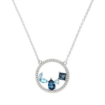 Macy's | Blue Topaz (1-1/4 ct. t.w.) & Lab-Grown White Sapphire (1/4 ct. t.w.) Cluster Circle 18" Pendant Necklace in Sterling Silver,商家Macy's,价格¥1339