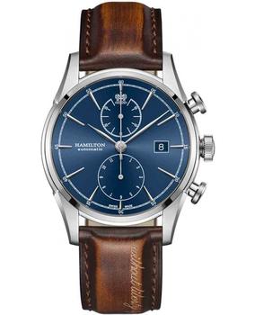 推荐Hamilton American Classic Spirit of Liberty Auto Blue Dial Brown Leather Strap Men's Watch H32416541商品