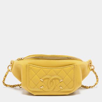 旅行香奈儿包, [二手商品] Chanel | Chanel Yellow Quilted Caviar Leather Filigree Waist Bag商品图片 9.1折