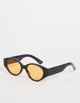 ASOS | ASOS DESIGN retro oval sunglasses with amber lens in black - BLACK商品图片,5折