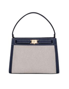 Olga Natural Fabric & Blue Leather Top-Handles Bag product img