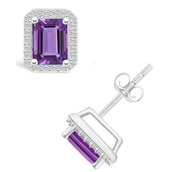 Macy's | Amethyst (2 ct. t.w.) and Lab Grown Sapphire (1/4 ct. t.w.) Halo Studs in 10K White Gold,商家Macy's,价格¥2816