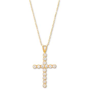 商品Macy's | Cubic Zirconia Cross 18" Pendant Necklace in 14k Gold,商家Macy's,价格¥1521图片