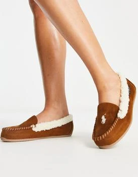 推荐Polo Ralph Lauren declan moccassi slipper in brown and cream商品