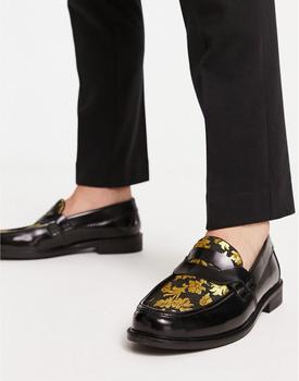 推荐H by Hudson Exclusive Alex loafers in black gold brocade商品