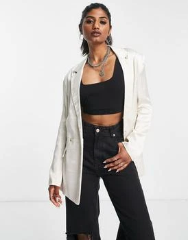 Bershka | Bershka oversized satin blazer co-ord  in stone 4.6折