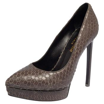 ysl高跟鞋推荐, [二手商品] Yves Saint Laurent | Saint Laurent Grey Python Janis Pointed Toe Platform Pumps Size 35商品图片 2.2折