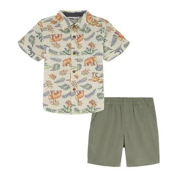 KIDS HEADQUARTERS | Toddler Boys Short Sleeve Dinosaur Print Poplin Shirt and Twill Shorts, 2 Piece Set 4折