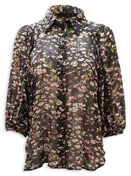 ganni floral pleated shirtdress, [二手商品] Ganni | Ganni Floral Print Blouse In Black Viscose商品图片 