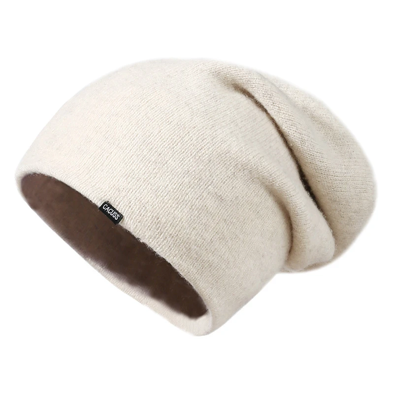 推荐秋冬新纯羊毛针织帽女大头围堆堆帽保暖舒适月子帽纯色百搭包头帽商品
