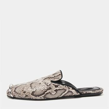 alexander wang鞋, [二手商品] Alexander Wang | Alexander Wang Black/Beige Snakeskin Embossed Leather Jaelle Flat Mules Size 36.5商品图片 6折