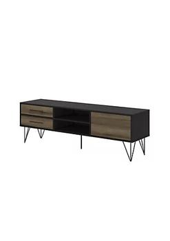 商品Duna Range | 60 Inch Wood and Metal 1 Door TV Entertainment Stand with 2 Drawers, Brown and Black,商家Belk,价格¥1312图片