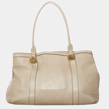 [二手商品] Gucci | Gucci Brown Twins Leather Tote Bag商品图片,8.1折