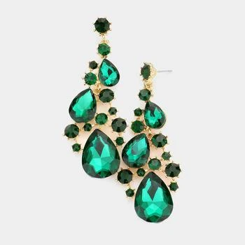 FASHNZFAB | Pear Crystal Rhinestone Vine Evening Earrings - Emerald,商家Premium Outlets,价格¥161