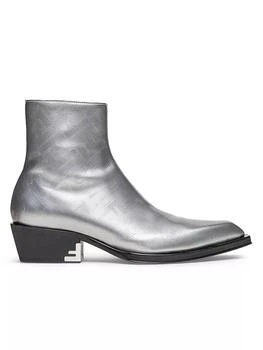 Fendi | Metallic Leather Stacked Heel Ankle Boots 独家减免邮费