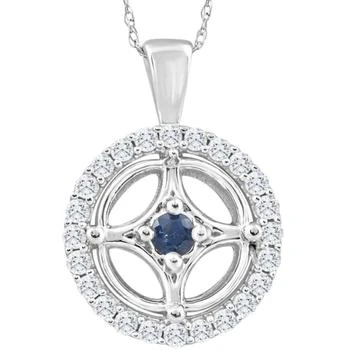 5/8Ct Blue Sapphire & Diamond Circle Pendant 15mm White Gold Women's Necklace