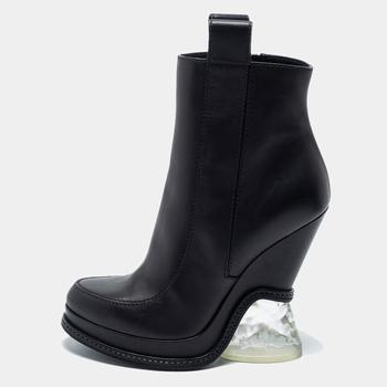 推荐Fendi Black Leather Ice Heel Ankle Boots Size 40商品