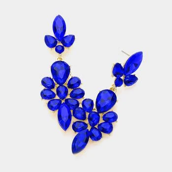 FASHNZFAB | Teardrop Stone Cluster Embellished Dangle Evening Earrings - Gold, Sapphire,商家Premium Outlets,价格¥152