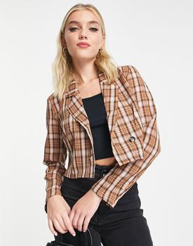 更多VERO MODA, VERO MODA | Vero Moda FRSH cropped jacket in tan check商品图片 8.1折
