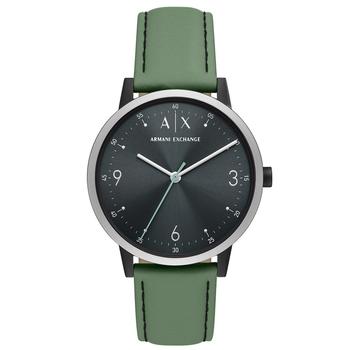 Armani Exchange | Men's Dark Green Leather Strap Watch 42mm商品图片,