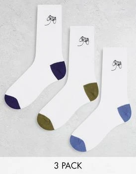 ASOS | ASOS DESIGN 3 pack crew socks in white with gaming embroidery 
