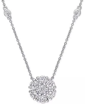 Macy's | Lab-Grown Moissanite Cluster 18" Pendant Necklace (1-1/3 ct. t.w.) in 10k White Gold,商家Macy's,价格¥5861