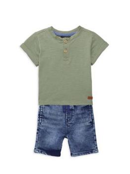 推荐Little Boy's 2-Piece Henley & Denim Shorts Set商品