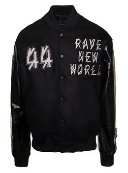 M44 LABEL GROUP | Black Varsity Jacket with Faux Leather Sleeves and Logo Patch Man,商家Baltini,价格¥4291