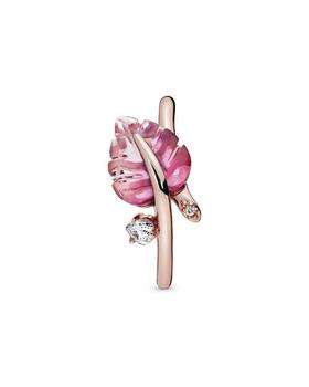 商品Pandora Rose 14K Rose Gold Plated Pink Murano Glass CZ Leaf Ring图片