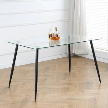 Simplie Fun | Modern Kitchen Glass dining table 51" Rectangular Tempered Glass Table top,商家Premium Outlets,价格¥1603