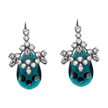 推荐Mawi Crystal Embellished Spike Motif Black Tone Long Drop Earrings商品