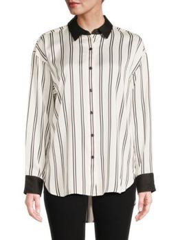Karl Lagerfeld Paris | Striped High Low Shirt商品图片,6折