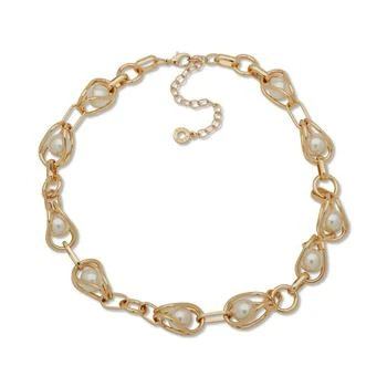 Anne Klein | Gold-Tone Link & Imitation Pearl Collar Necklace, 16" + 3" extender,商家Macy's,价格¥369