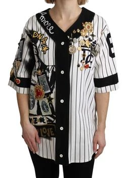 Dolce & Gabbana | Dolce & Gabbana White and black Blouse Cotton Crystal Charms Amore Shirt,商家SEYMAYKA,价格¥16654