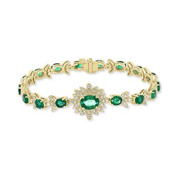 商品Effy | EFFY® Emerald (6-3/8 ct. t.w.) & Diamond (1-1/5 ct. t.w.) Link Bracelet in 14k Gold,商家Macy's,价格¥61103图片