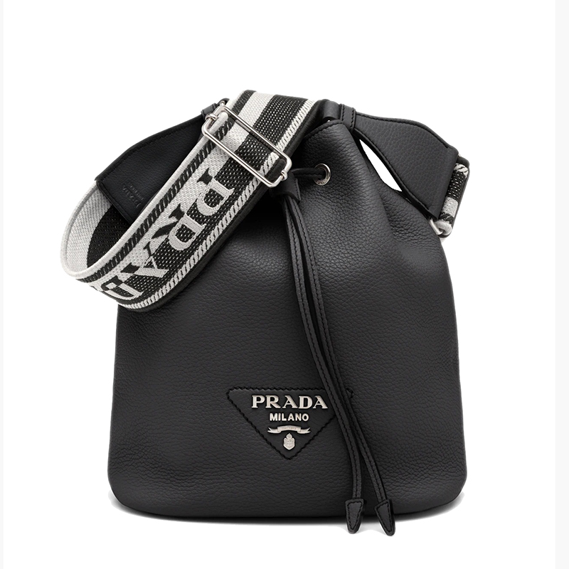 Prada | PRADA/普拉达 22春夏新款Flou系列 女士黑色皮革银扣单肩斜跨手提抽绳水桶包1BE060_2DKV_F0002_V_3OO商品图片,额外9.5折, 包邮包税, 额外九五折