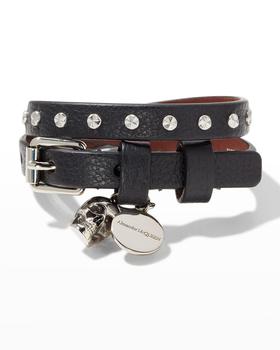 Alexander McQueen | Men's Studded Leather Double-Wrap Bracelet商品图片,