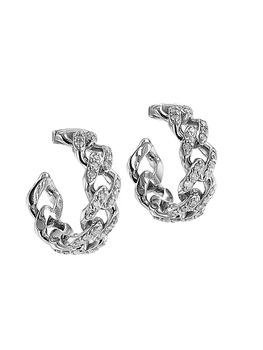 商品Sterling Silver & 0.62 TCW Diamond Curb Chain Hoop Earrings图片