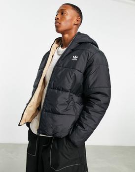 Adidas | adidas Originals trefoil logo reversible puffer jacket in black and sand商品图片,额外9.5折, 额外九五折