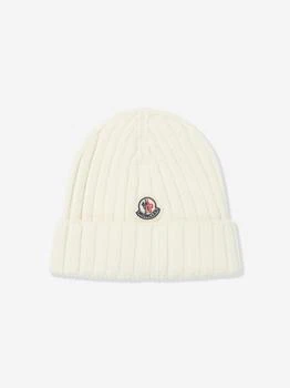 Moncler | Baby Wool Knitted Beanie Hat in White,商家Childsplay Clothing,价格¥921