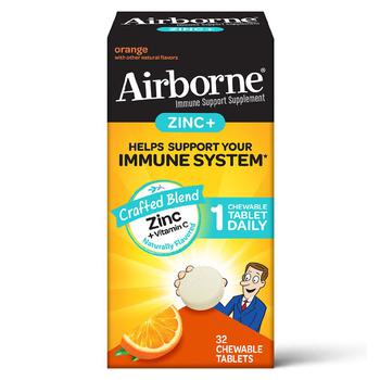 Airborne | Zinc + Vitamin C Immune Support Supplement Chewable Tablets Orange商品图片,第2件5折, 满$40享8.5折, 满折, 满免