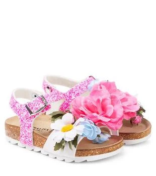 MONNALISA | 花卉贴花亮片金葱凉鞋,商家MyTheresa CN,价格¥1184