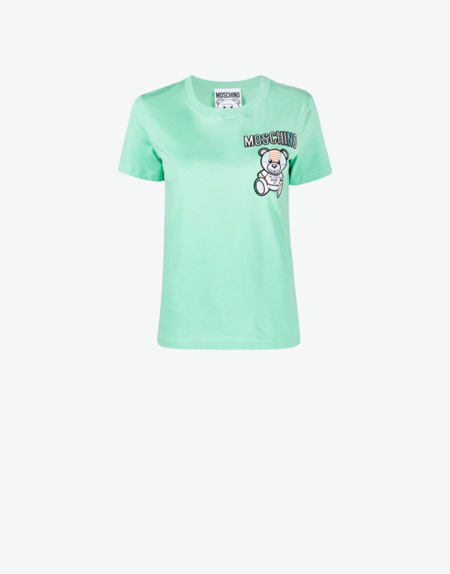 女士始祖鸟短袖, Moschino | MOSCHINO 女士绿色棉质小熊刺绣圆领短袖T恤 DV0706-0441-V2335商品图片 独家减免邮费