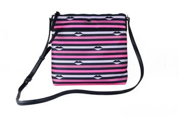 [二手商品] Kate Spade | Kate Spade Jae Nylon Leather Flat pink Striped multi Crossbody HandBag Women's Purse 