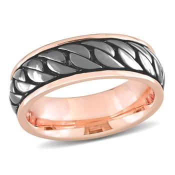 Mimi & Max | Mimi & Max Ribbed Design Men's Ring in Rose Plated Sterling Silver with Black Rhodium Plating,商家Premium Outlets,价格¥487