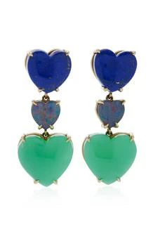 M.Spalten | M.Spalten - Triple Heart 14K Yellow Gold Multi-Gem Earrings - Blue - OS - Moda Operandi - Gifts For Her,商家Fashion US,价格¥29660
