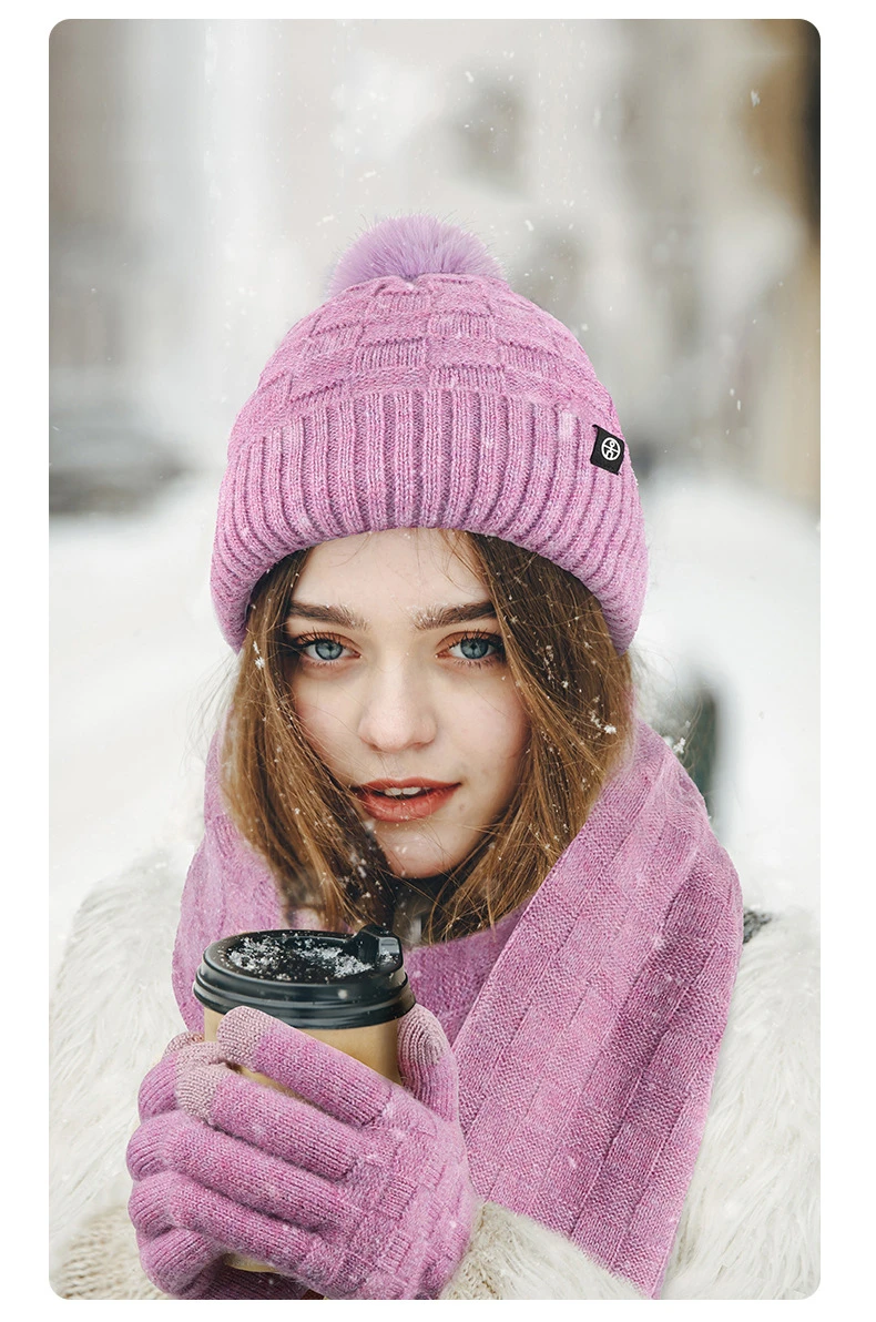 GLENVINTEN | 格岚云顿英国品牌冬季围巾三件套加绒户外保暖毛球针织帽子围巾手套三件套装,商家Yee Collene,价格¥185