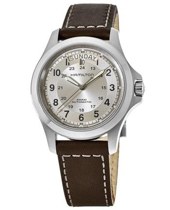 推荐Hamilton Khaki Field King Auto Day-Date Silver Dial Leather Strap Men's Watch H64455523商品